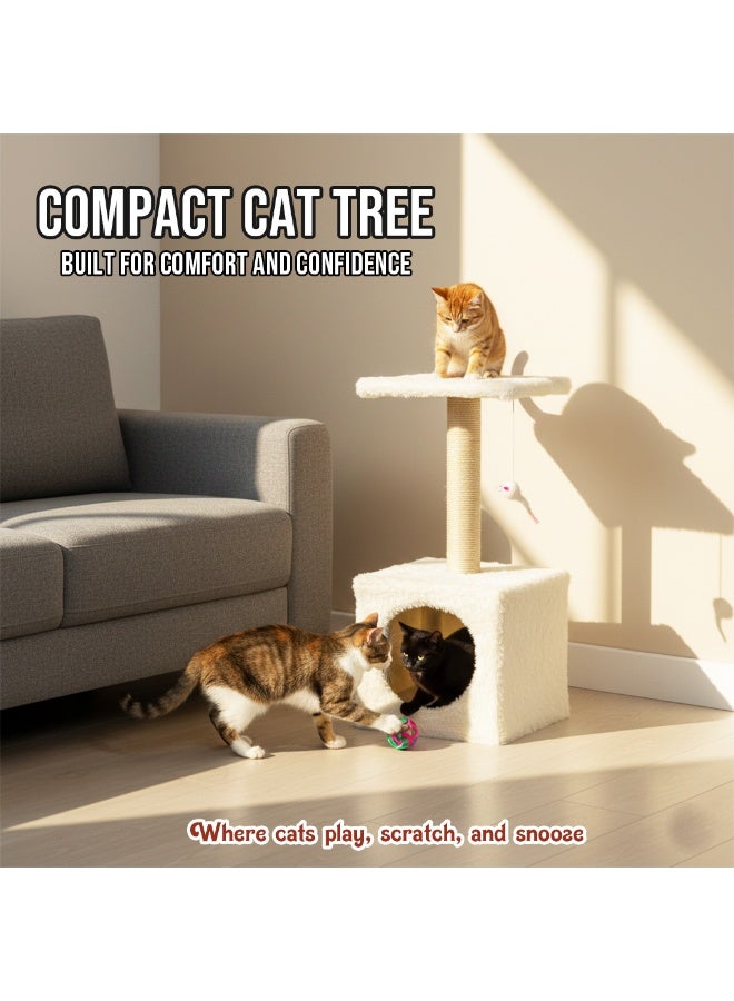 NNC PETS Cat tower with Scratch pole, Anti-scratch and Cat nail care post, 60 cm Protect furniture for Indoor cats and kittens, Small cat tree with Resting platform, Cozy Condo and Hanging Toy (Beige) - Image 4